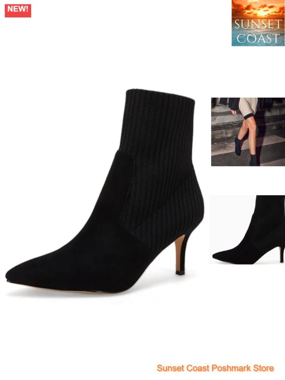 Pointed Toe Ankle Boots Stiletto Kitten Heel Knit Faux Suede Sock Booties